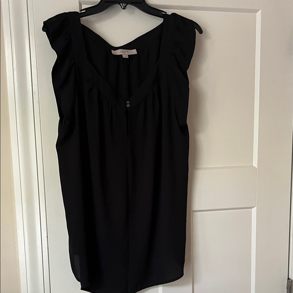 LOFT Black Ruffled Sleeveless Blouse